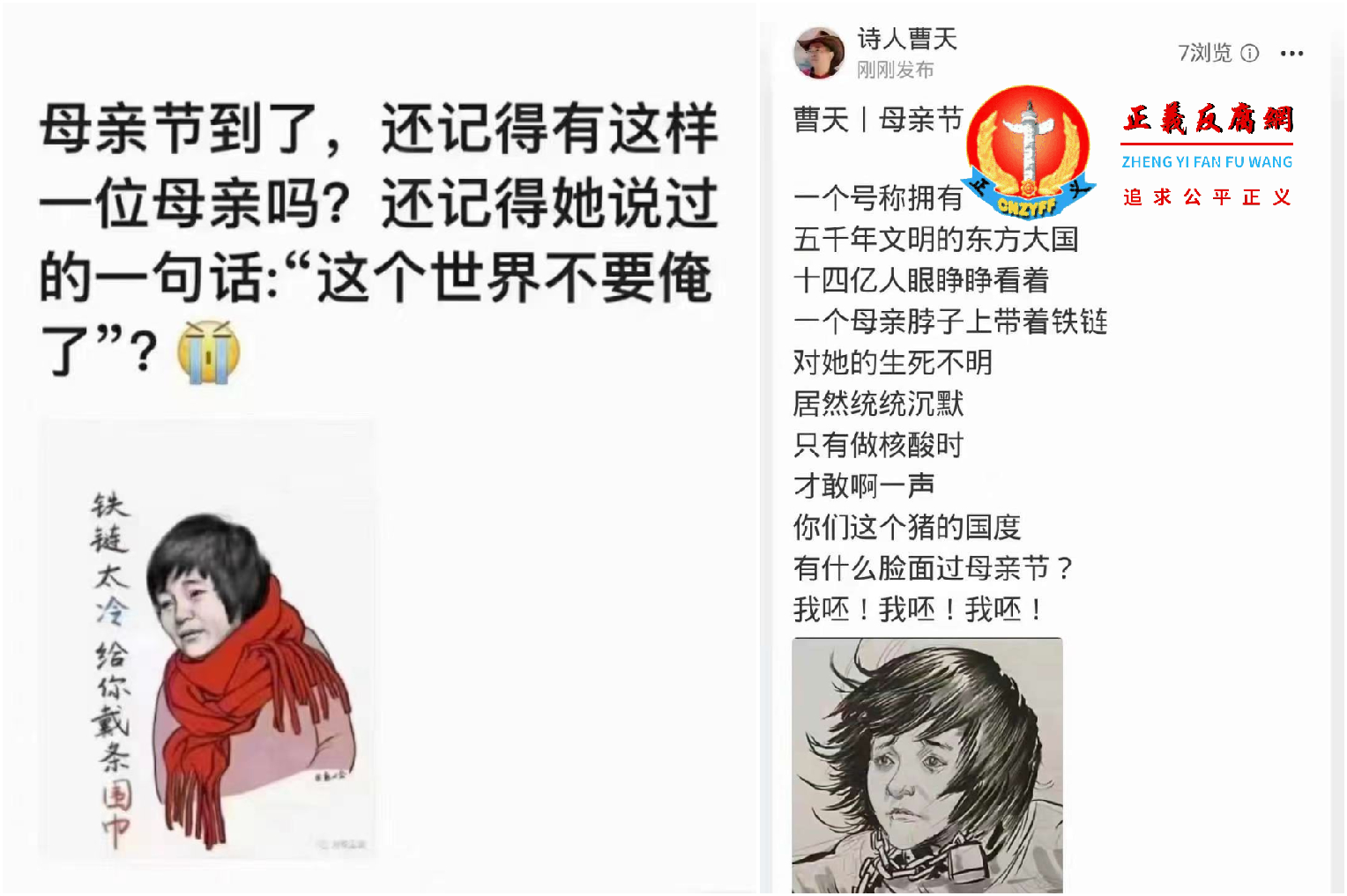 母亲节到来，关注徐州铁链女的网民为她写诗。.png